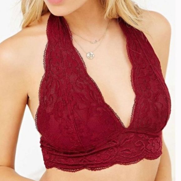Urban Outfiters Out from Under Dark Red Lace Halter Bra Size Small - Picture 1 of 6